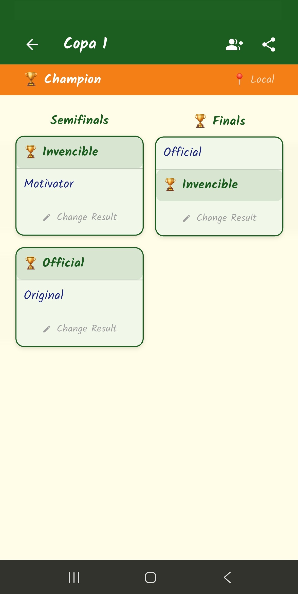 TeGanamos tournament bracket screen